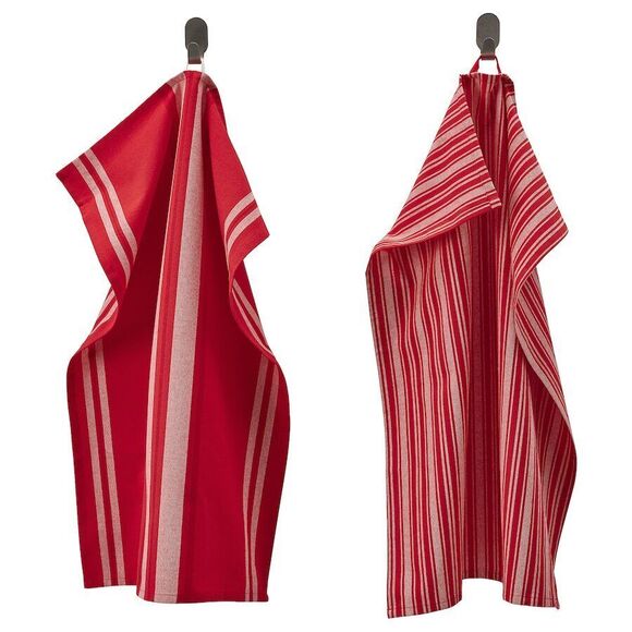 IKEA Vinterfint Dish Towels Tea NEW Set 2 Red 20x28 Stripe 305.811.01 Fast Ship - Picture 1 of 5